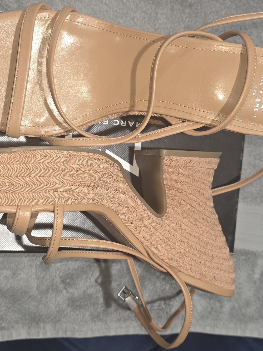 Marc Fisher Tan Braided Espadrille Wedge Sandals